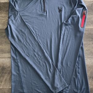Spyder Men's Blue Grey Long Sleeve Performance 1/4 Zip Tee with Red Accent